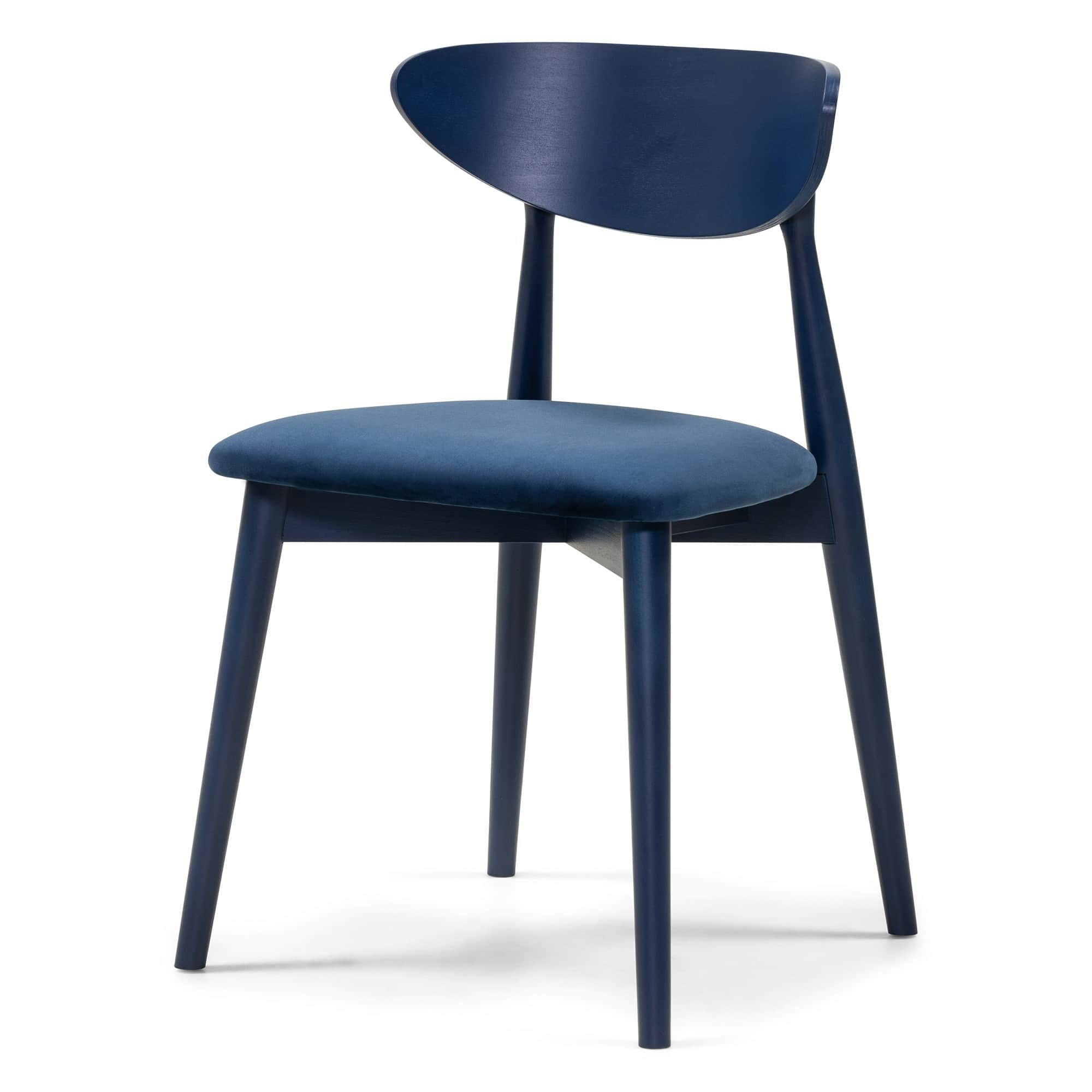 An armless modern dining chair featuring a striking indigo blue finish on both its solid wooden fram… — 3D model