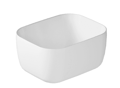 A freestanding bathtub with a rounded rectangular shape. The exterior and interior surfaces are smooth and seamless, with gently curved corners. The basin is deep and appears to be designed for immersion. — 3D model