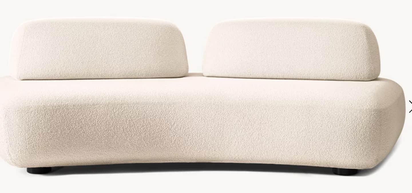 A contemporary, two-seater modular sofa element, upholstered in off-white boucle fabric, featuring a… — 3D model