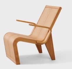A modern lounge chair constructed from bent plywood, featuring a light wood finish. The design incor… — 3D model