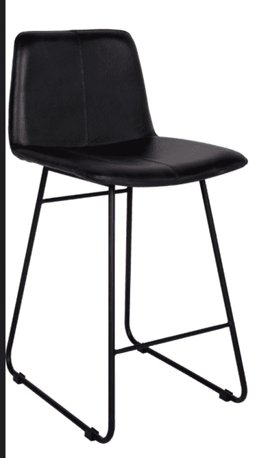 A contemporary black bar stool with a padded seat and backrest, supported by a slim black metal fram… — 3D model
