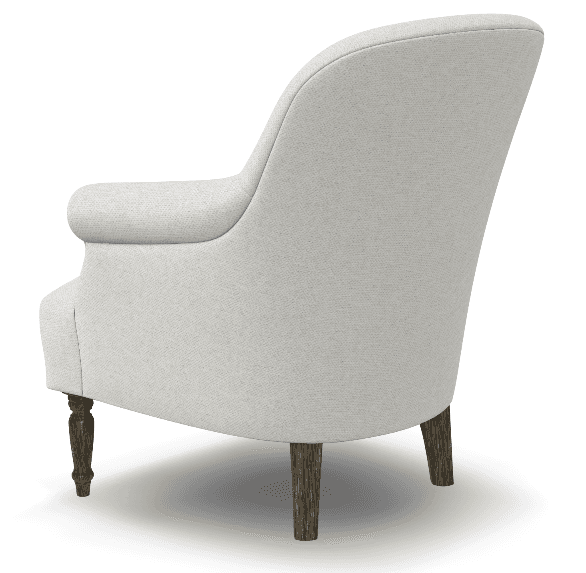 An upholstered armchair viewed from a rear-right angle, featuring a light, neutral-toned fabric. The… — 3D model