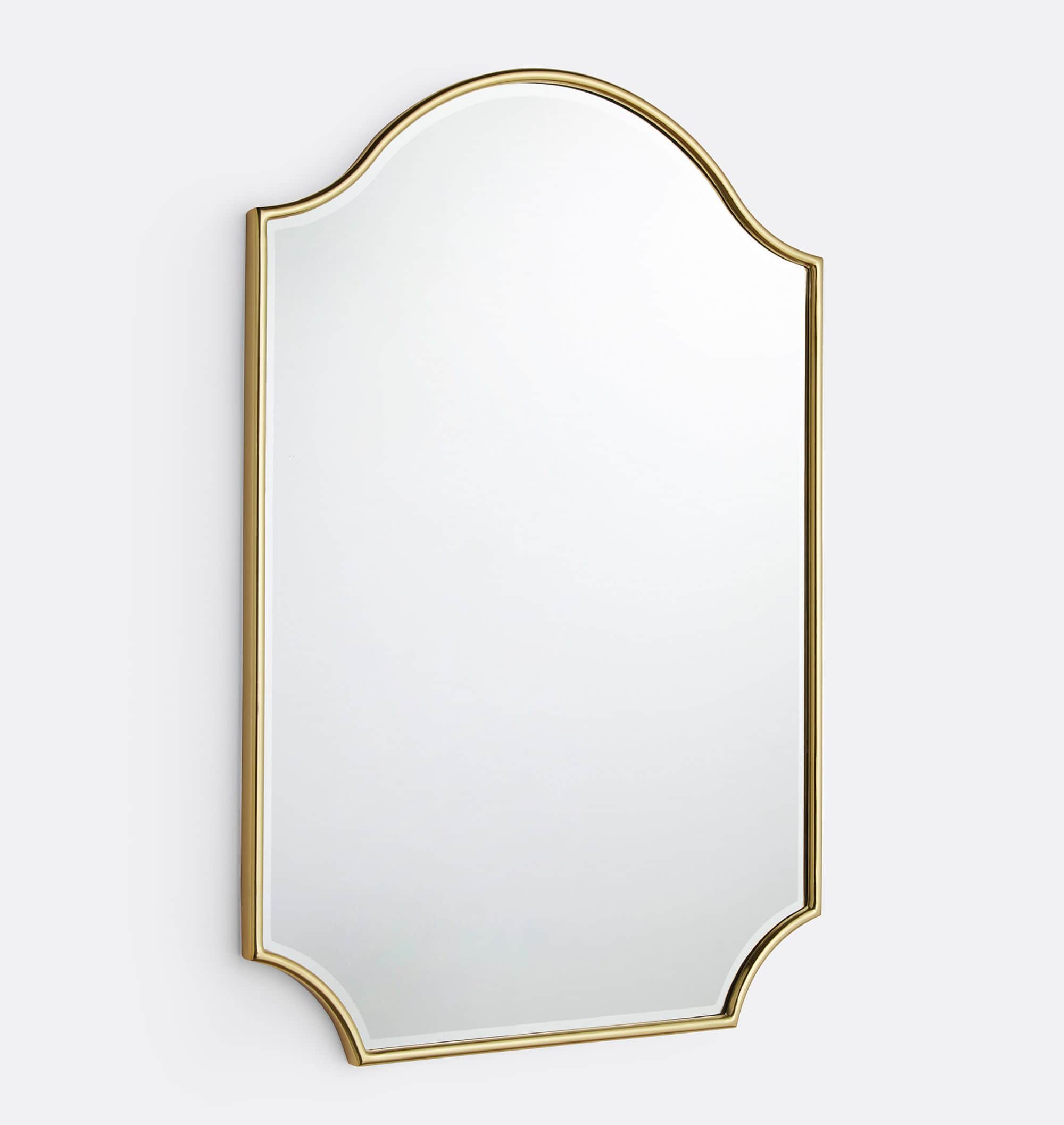 A rectangular wall mirror with an arched top and subtly scalloped lower corners, encased in a slim,… — 3D model