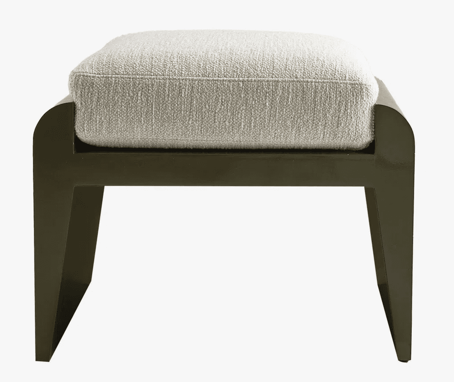 A modern bench featuring a robust dark olive green lacquered wooden frame with rounded ends, support… — 3D model