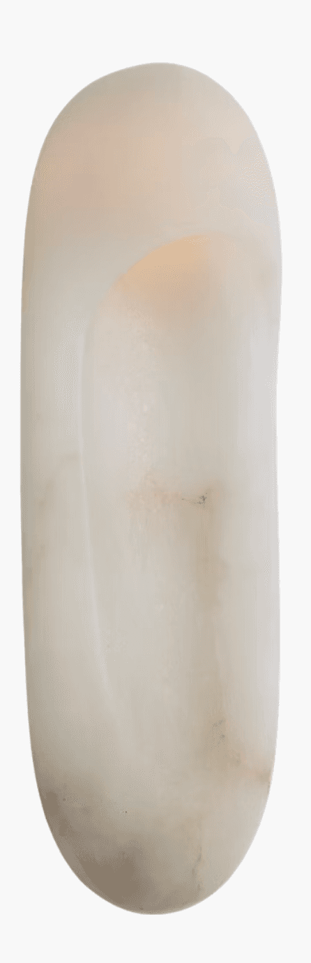 A tall, slender, and sculptural lighting fixture crafted from translucent, naturally veined alabaste… — 3D model