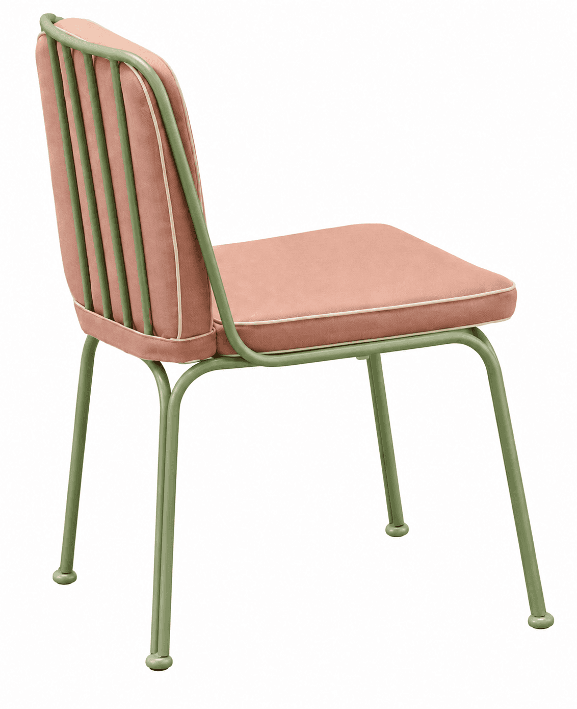 A contemporary chair featuring a sage green tubular metal frame and separate, removable cushions uph… — 3D model