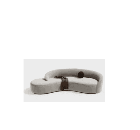 A modern upholstered sofa featuring an organic, asymmetrical, and gently curved silhouette, presente… — 3D model