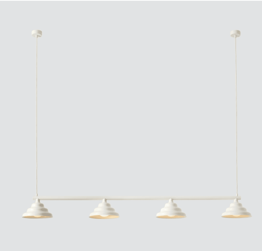 An off-white linear bar pendant light featuring four individual light sources, each encased in a tie… — 3D model