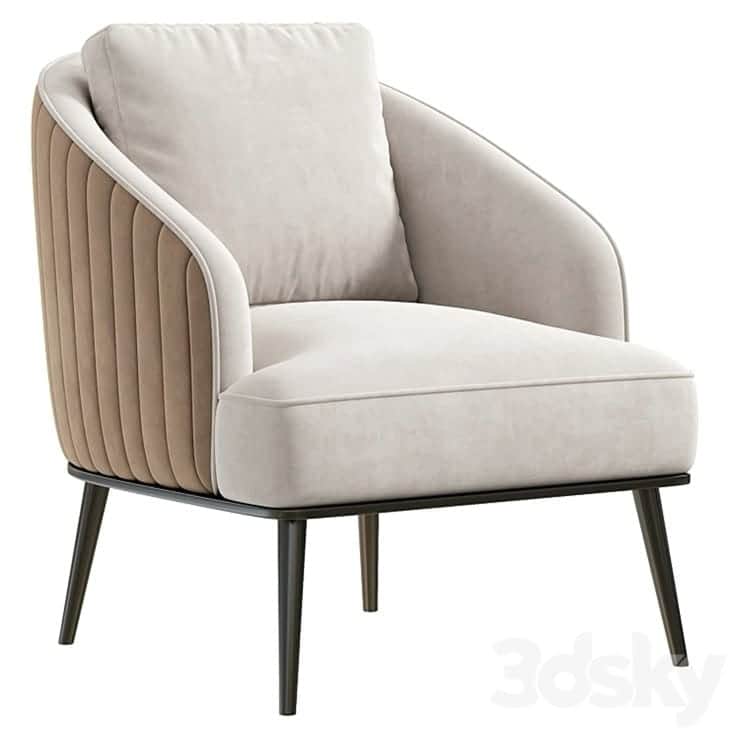 A modern upholstered armchair featuring a rounded silhouette and a two-tone design. The main body an… — 3D model
