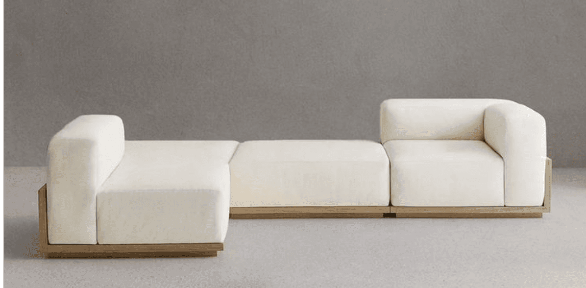 A contemporary modular sectional sofa comprised of three distinct sections: two end pieces with inte… — 3D model