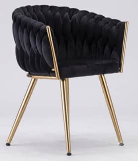 A contemporary accent chair featuring a barrel-shaped back and seat upholstered in plush black velve… — 3D model