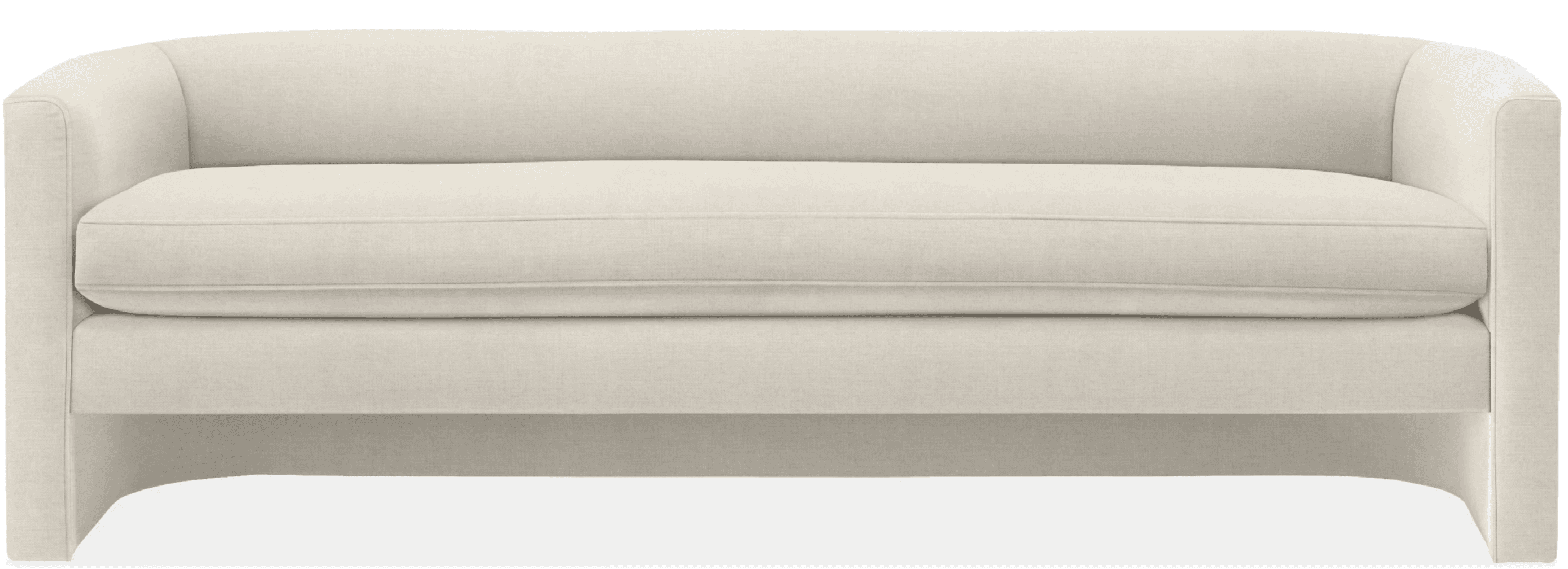 A two-seater upholstered loveseat featuring a contemporary design. It has fully upholstered, subtly rounded track arms and a low-profile base. The seating consists of two tailored seat cushions and a single, long back cushion, all upholstered in a light, neutral-colored woven fabric. — 3D model