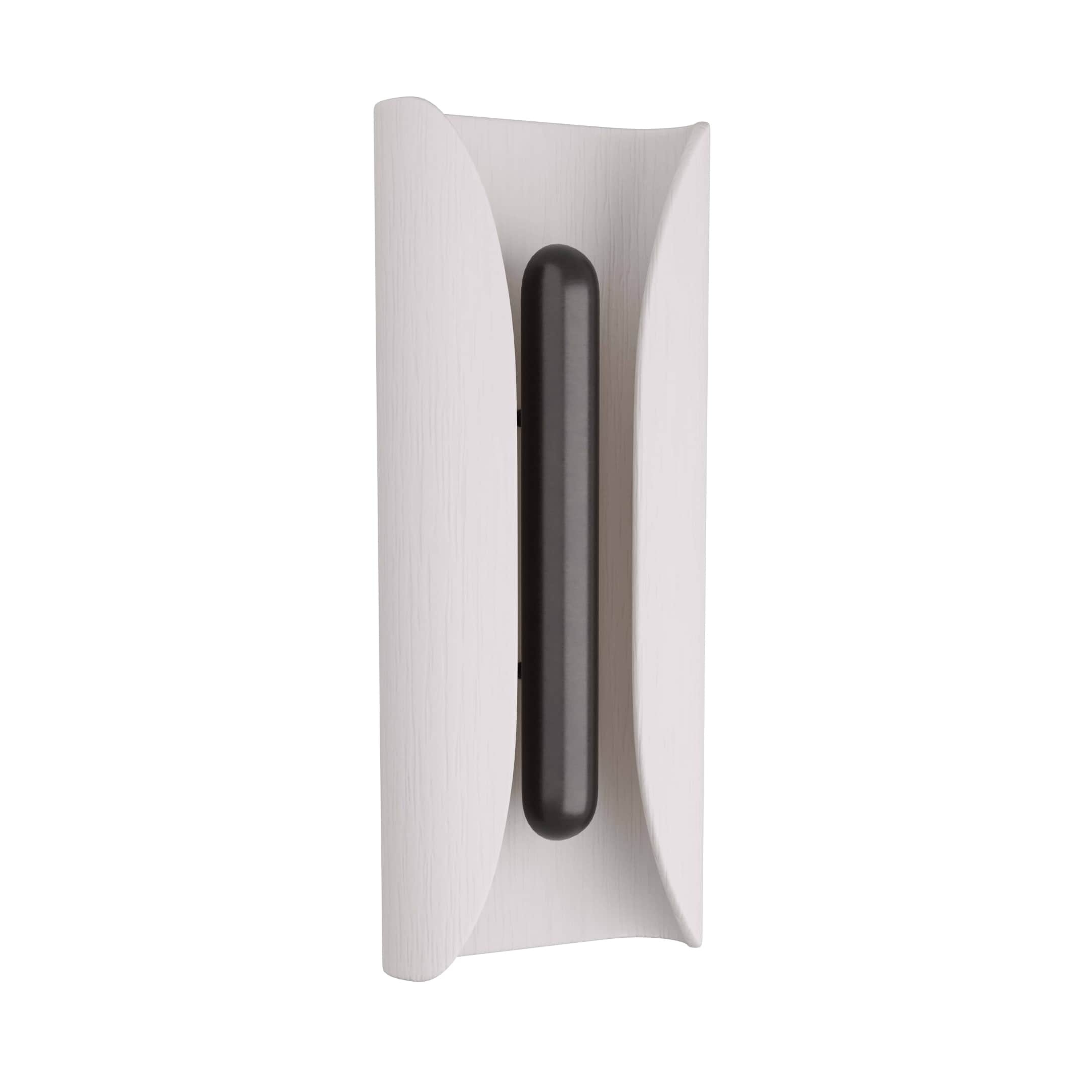 A modern wall sconce light featuring a curved, textured white outer shell and a dark, cylindrical li… — free GLB 3D model