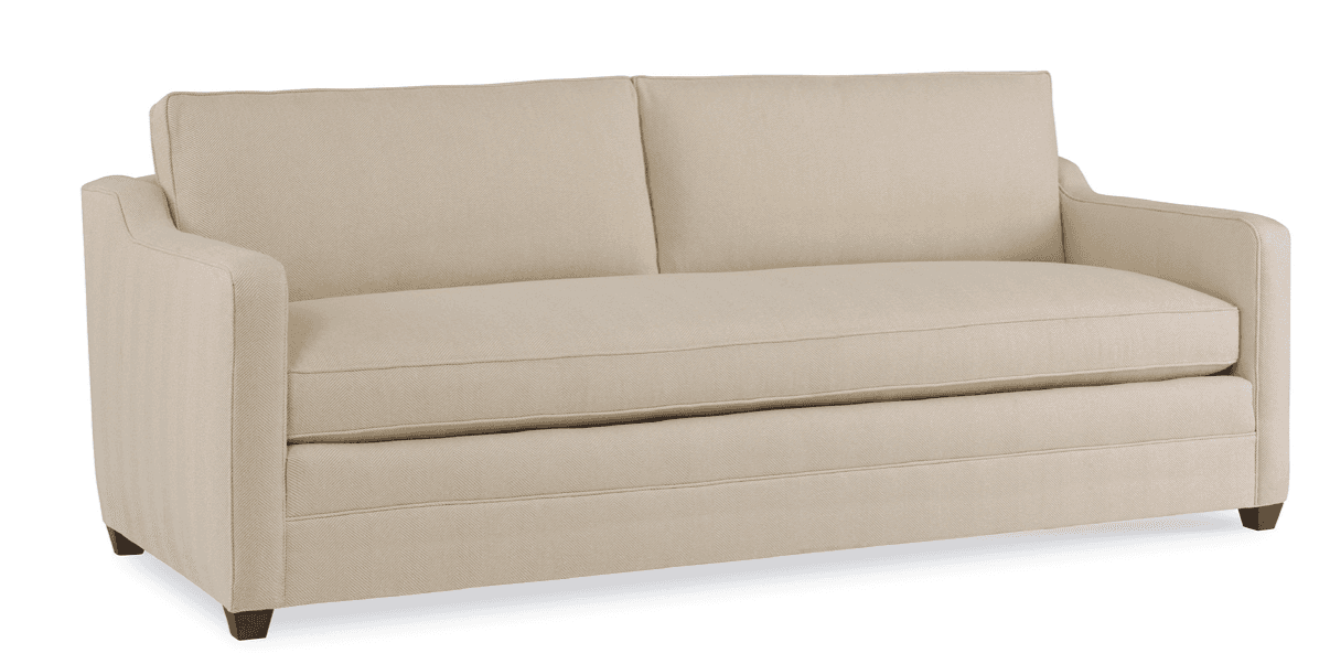 A contemporary two-seat sofa, or loveseat, upholstered in a light beige fabric with a subtle herring… — 3D model