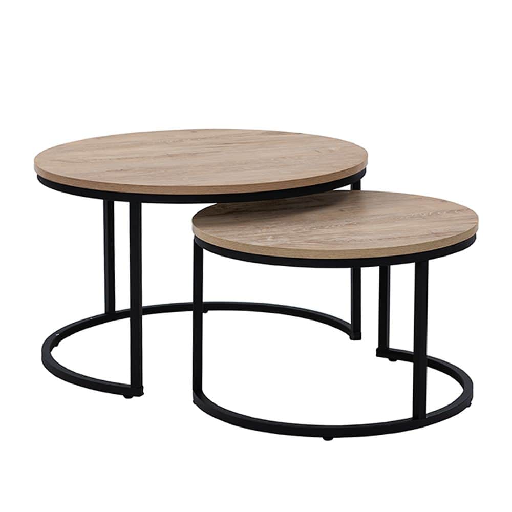 A set of two nesting tables with round tops. The larger table is positioned behind and slightly to t… — 3D model