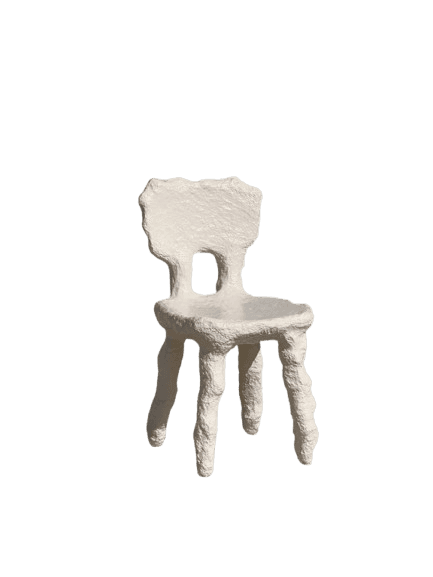 A sculptural, off-white chair with an organic, uneven texture and blob-like legs and backrest. It fe… — free STL 3D model