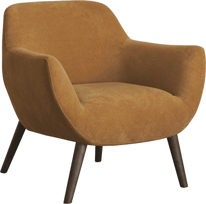 A modern armchair with a rounded silhouette, upholstered in a soft, textured fabric. It features int… — 3D model