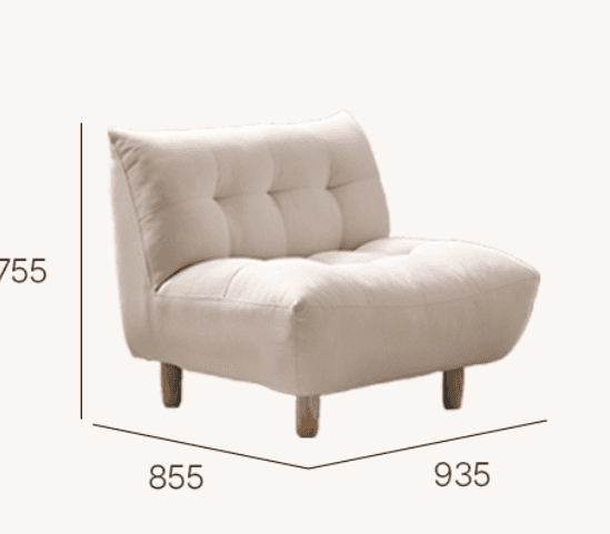 A modern armless lounge chair upholstered in a light beige fabric, featuring a tufted backrest and s… — 3D model
