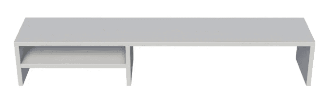 A long, low-profile, rectangular media console featuring a single open shelf compartment on the left side, finished in a matte light gray. — 3D model