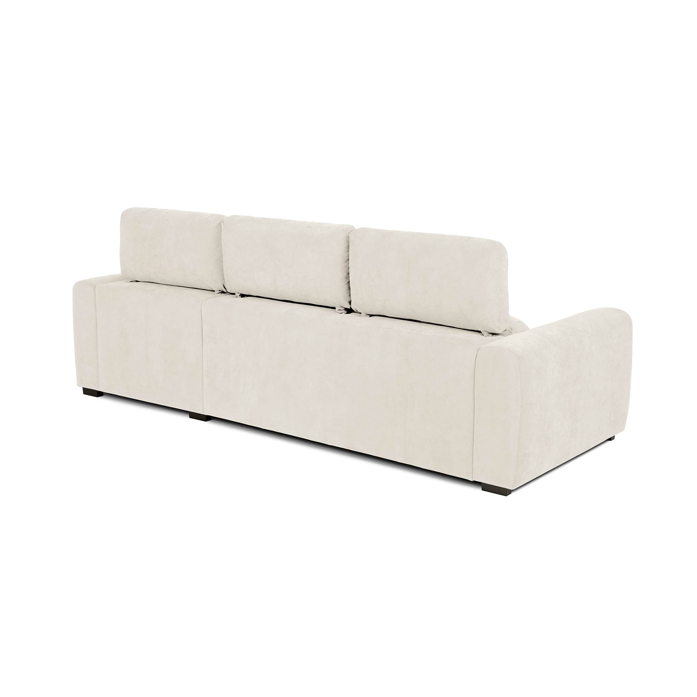 A contemporary three-seater sofa upholstered in an off-white or cream textured fabric, shown from a… — 3D model