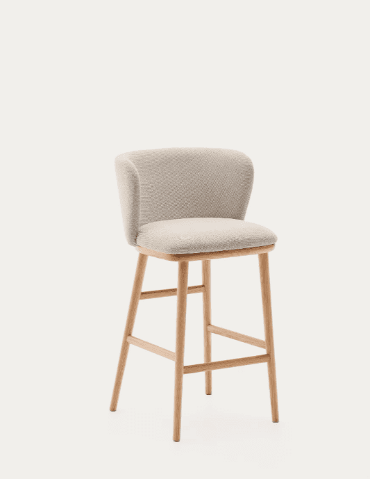 A contemporary bar stool featuring a light wooden frame and light-colored upholstered seat and backr… — 3D model