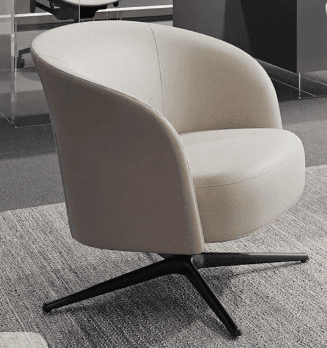 A contemporary lounge chair with a continuous, curved, fully upholstered body in a light beige material, supported by a matte black four-star swivel base. — 3D model