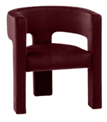 A deep red armchair with a rounded back and open arms. The chair has a solid, blocky construction with thick legs and a continuous frame forming the arms and back. The seat appears to be upholstered. — 3D model