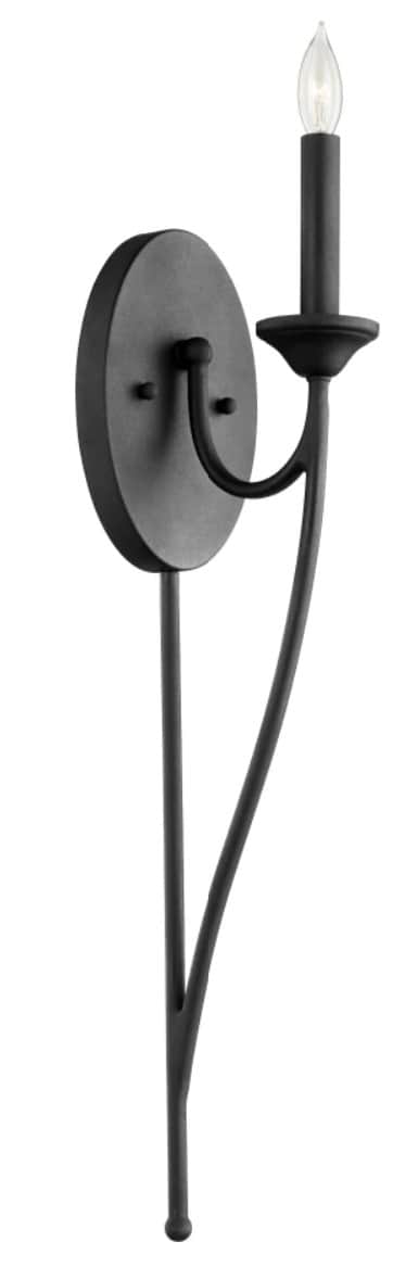 A single-light wall sconce featuring a circular backplate and a curved arm supporting a candle-style… — 3D model