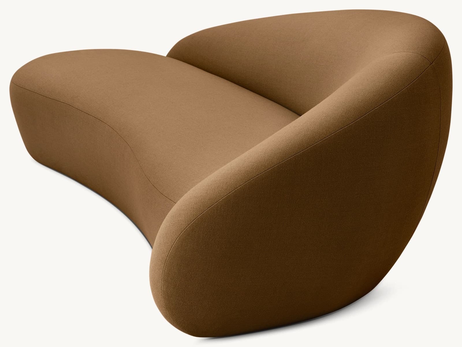 A modern, low-profile sofa with an organic, curvilinear form. The piece features a single continuous surface that forms the seat and backrest, with an integrated armrest on one side. The upholstery has a textured, fabric finish and the overall silhouette suggests a contemporary design aesthetic. — 3D model