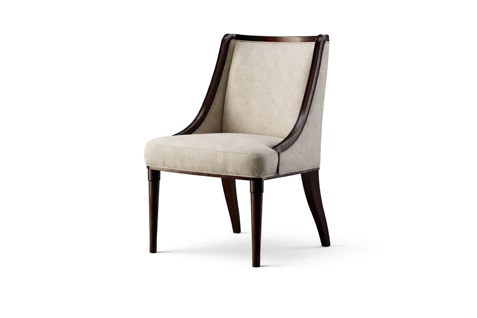 A high-backed armchair with a curved wooden frame and upholstered seat and back. The chair features… — 3D model