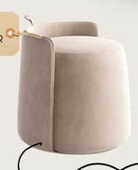 A contemporary, plush upholstered ottoman in a cylindrical form, featuring a low, integrated backres… — 3D model