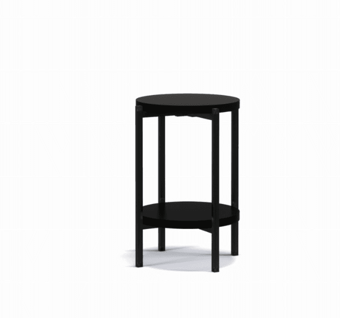 A minimalist black two-tier round side table with slender cylindrical legs. — 3D model