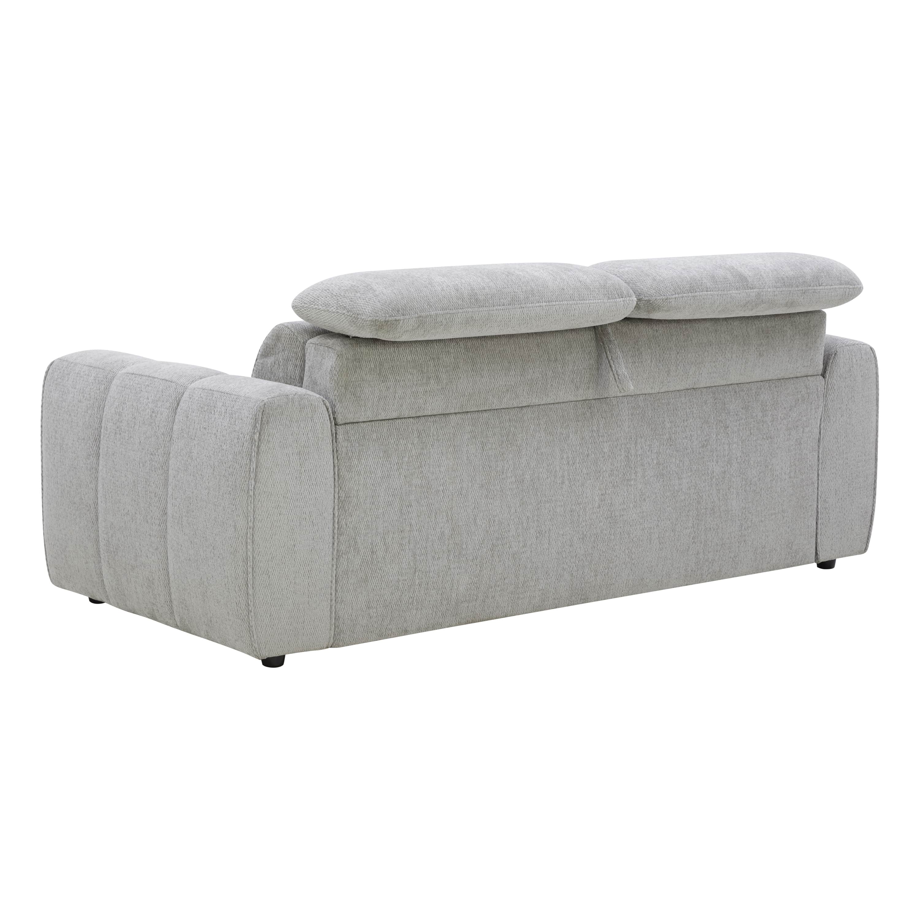 A contemporary sofa upholstered in a light gray fabric, featuring a sleek, minimalist design. The ba… — 3D model