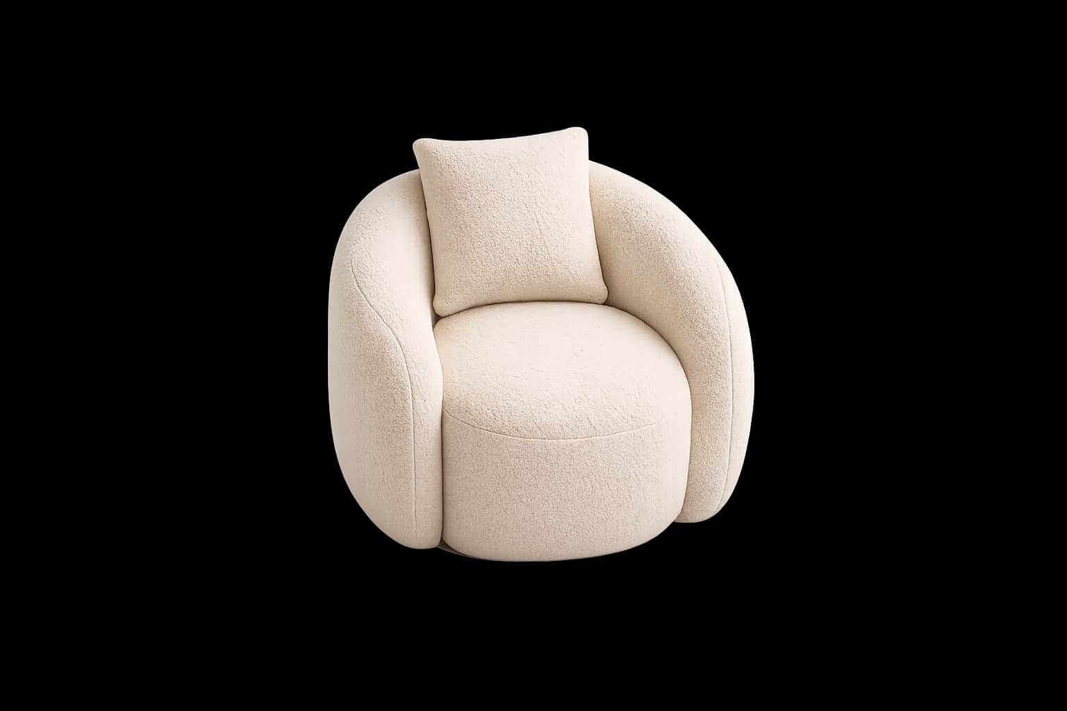 A cream-colored boucle upholstered barrel-shaped accent chair with rounded, integrated arms and a se… — free OBJ 3D model