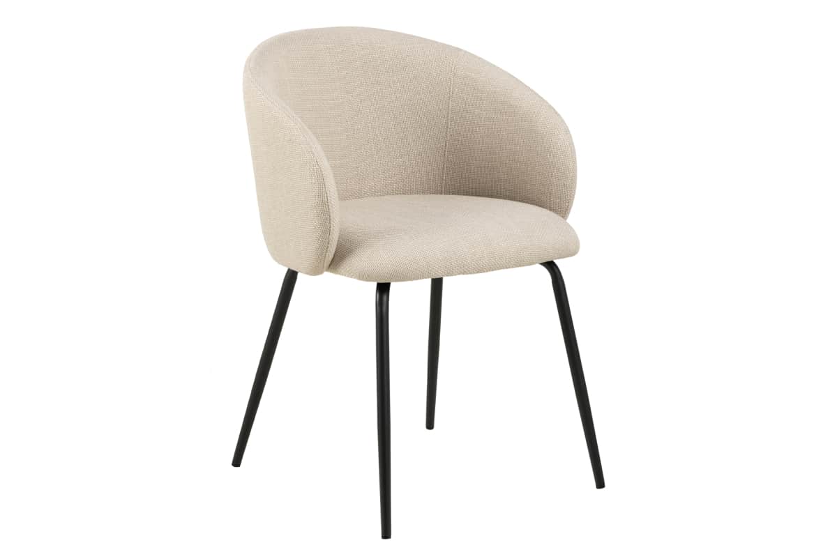 A contemporary dining armchair featuring a bucket-style seat and integrated armrests, all upholstere… — 3D model