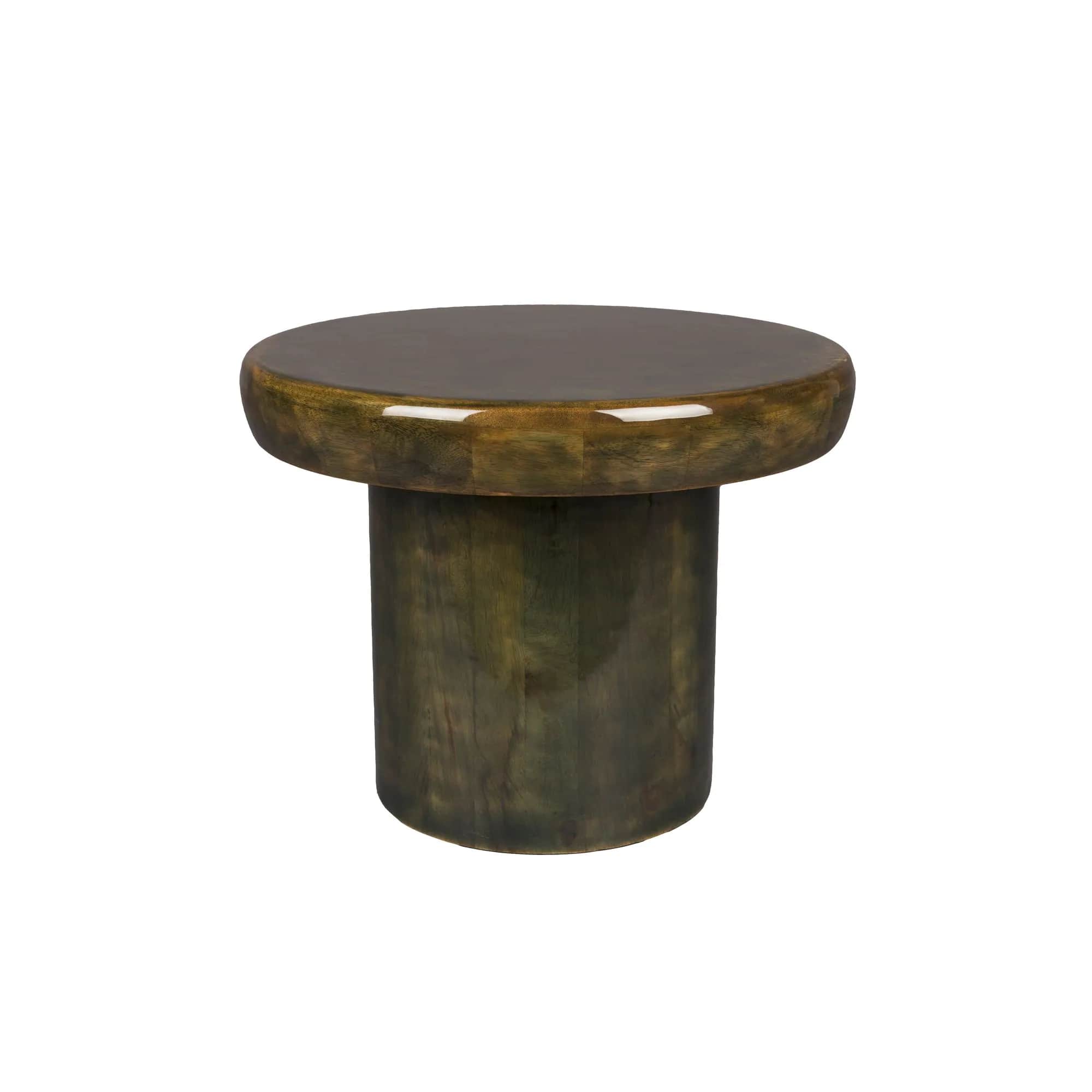A cylindrical end table with a rounded top and a thick pedestal base. The surface of the table has a… — 3D model