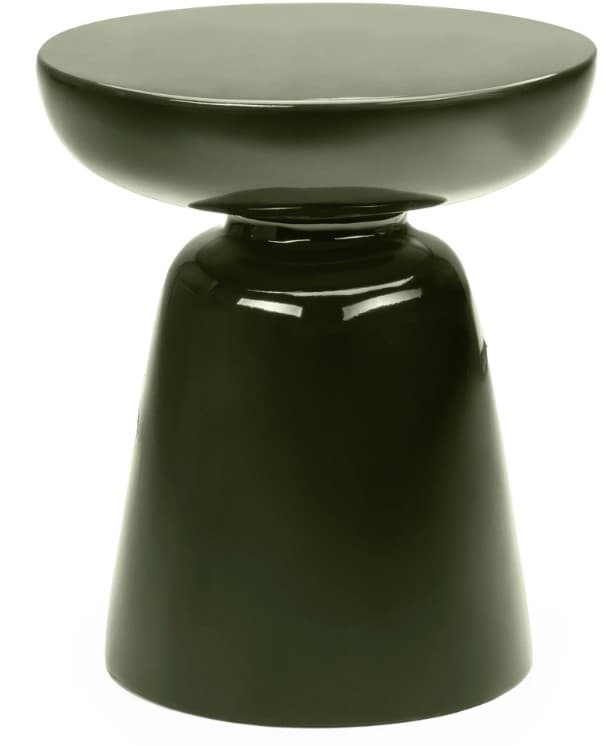 A glossy dark green hourglass-shaped furniture piece, functioning as an accent table or stool, with a smooth, reflective surface. — 3D model