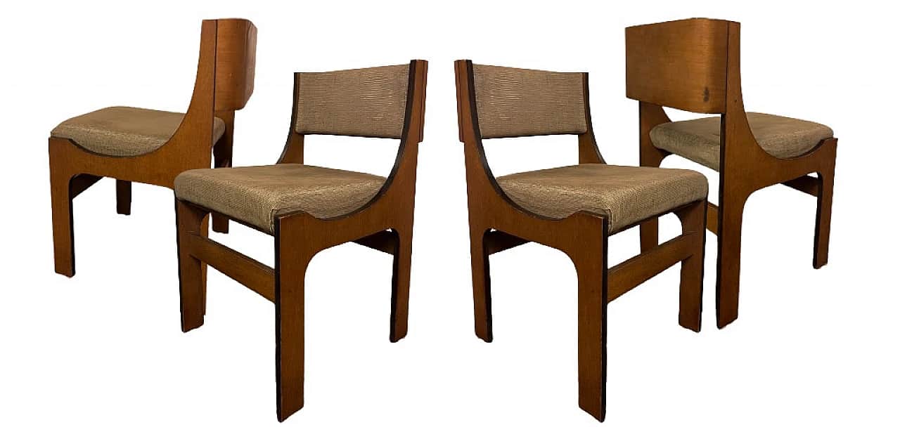 A wooden chair with a upholstered seat and back. The frame is constructed from dark wood with a smoo… — free GLTF 3D model