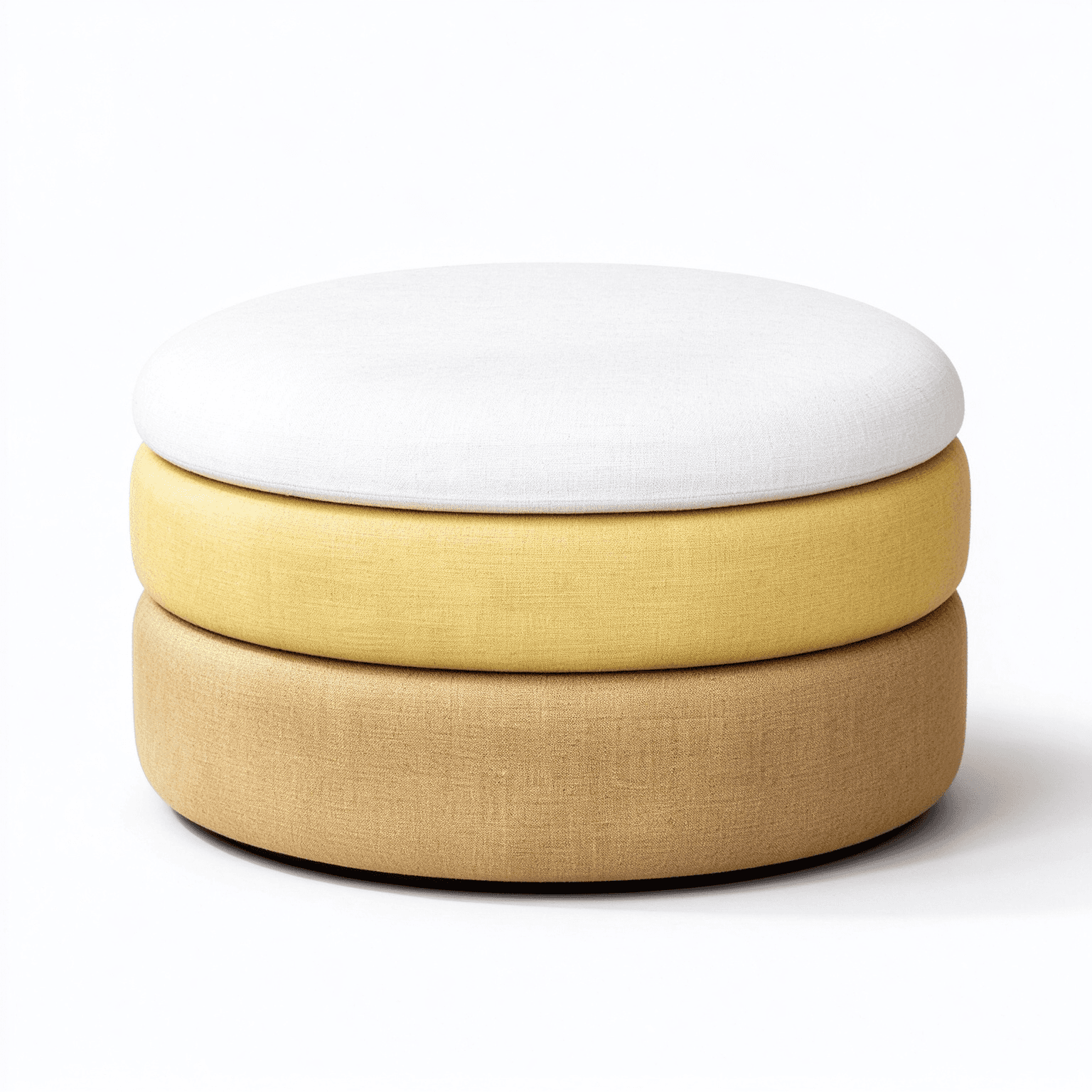 A set of three circular, upholstered ottomans, designed to be stacked vertically. Each ottoman featu… — free STL 3D model