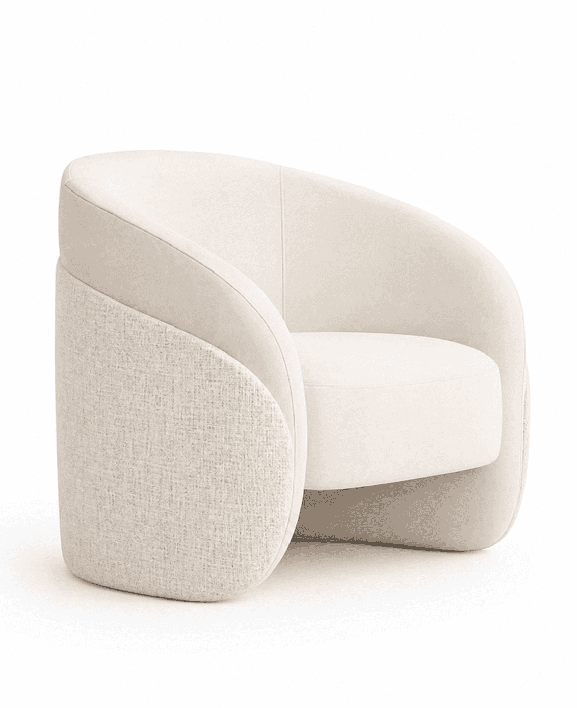 A contemporary armchair with a distinctive rounded silhouette. The armchair features a plush, cream-… — 3D model