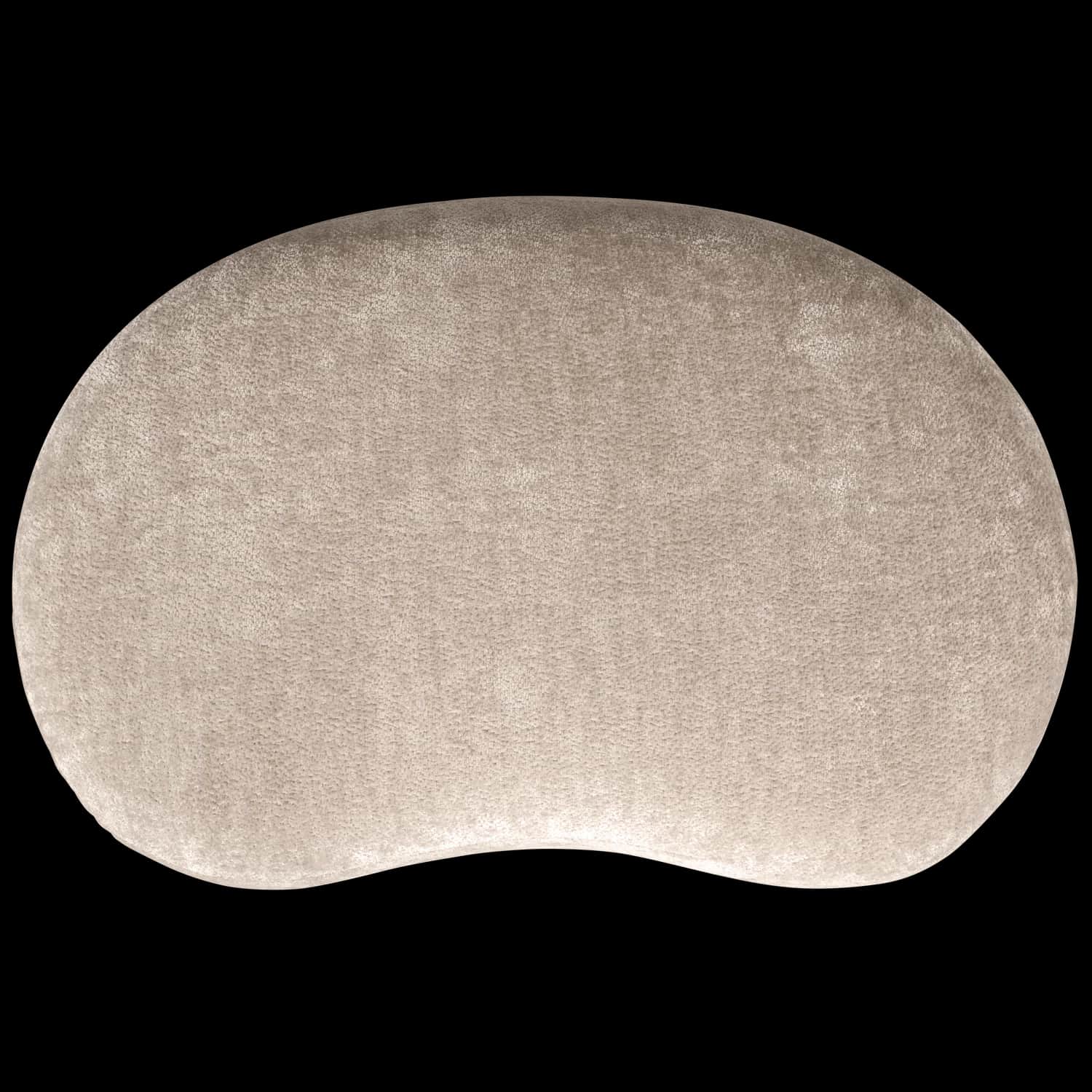 The image displays a single, kidney-bean shaped floor cushion. It is fully upholstered in a light be… — 3D model