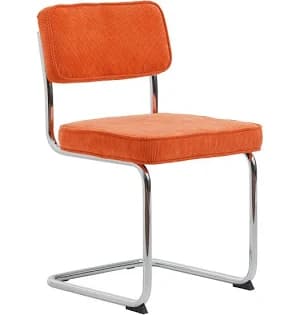 A cantilever chair with a tubular chrome frame and upholstered seat and backrest. The upholstery appears to be corduroy fabric with horizontal ribbing. — 3D model