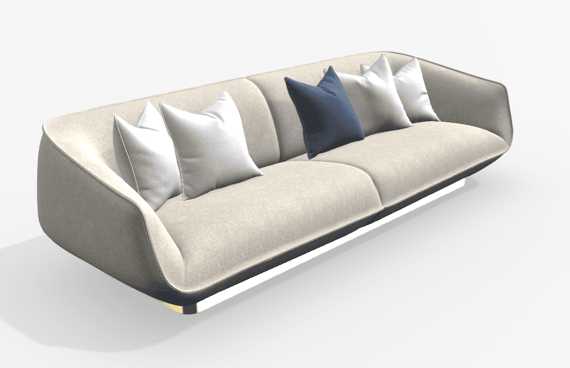 A modern three-seater sofa featuring a distinctive curved silhouette and a low-profile design. The s… — 3D model