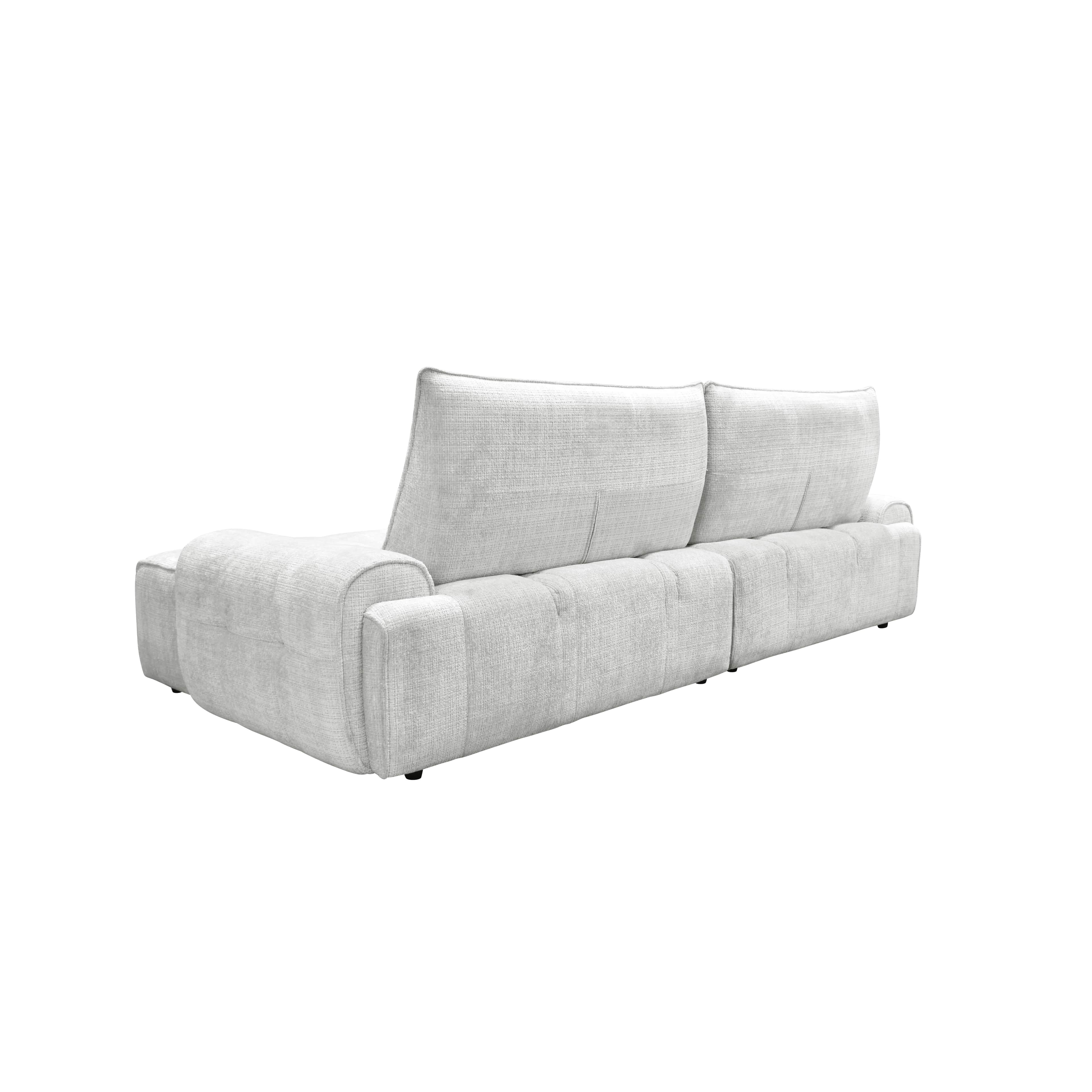 A rear-side view of a contemporary upholstered sectional sofa in a light gray textured fabric, featu… — 3D model