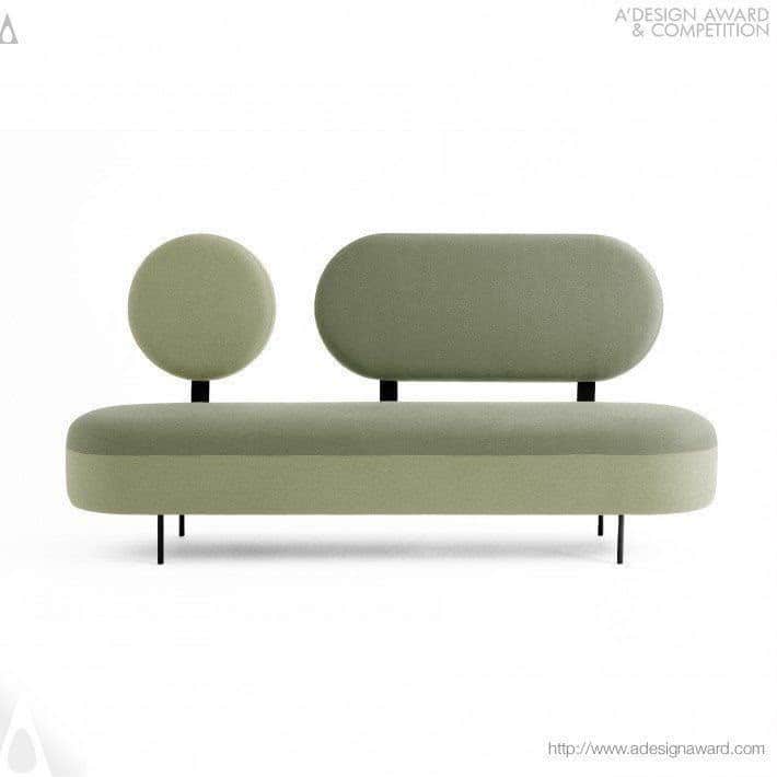 A contemporary two-seater bench with a sleek, minimalist design. It features a two-tone sage green u… — 3D model