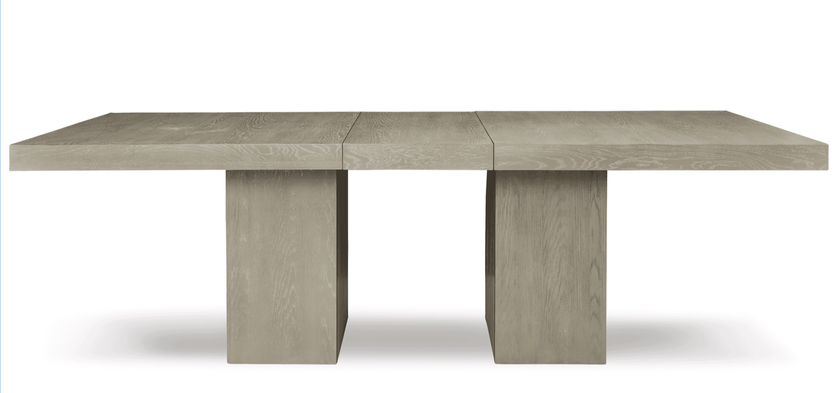 A rectangular dining table with a light, natural wood finish. It features a thick tabletop composed of three planks, joined linearly. The table is supported by two substantial, rectangular pedestal bases positioned symmetrically underneath the tabletop. — 3D model