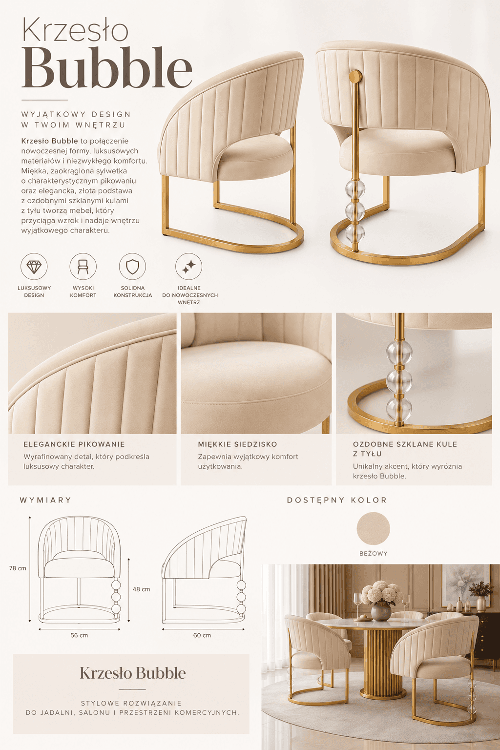 An elegant modern armchair featuring channel-tufted velvet upholstery in a light beige or cream colo… — 3D model