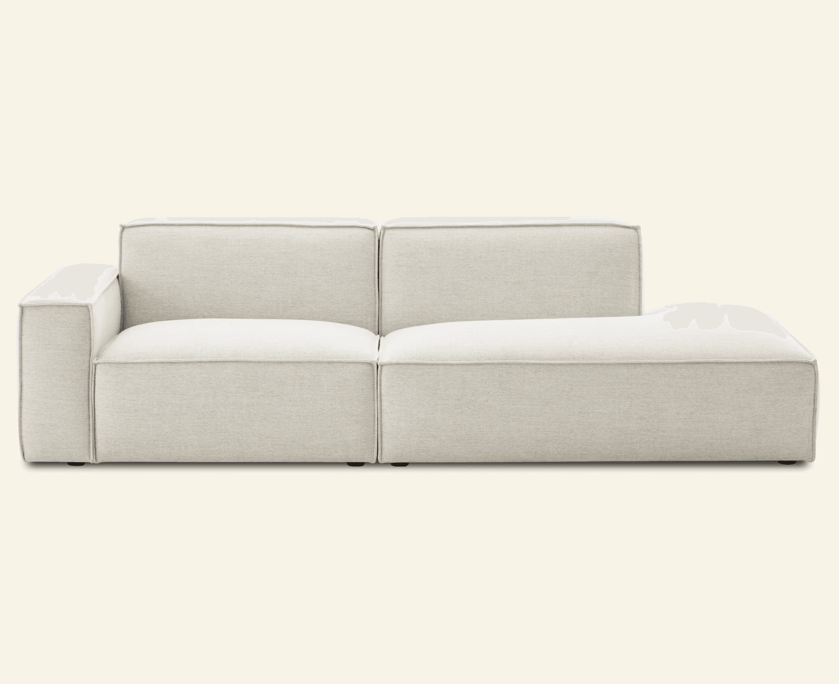 A light-colored, contemporary sectional sofa composed of two modules, one with a left armrest and one forming a chaise lounge on the right. Upholstered in a textured fabric. — 3D model