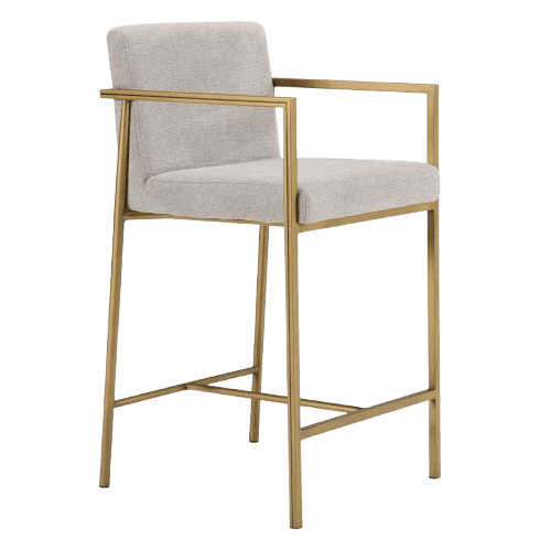 A modern bar stool featuring a slender, square-profile metal frame with a brass or gold-tone finish.… — free SKP 3D model