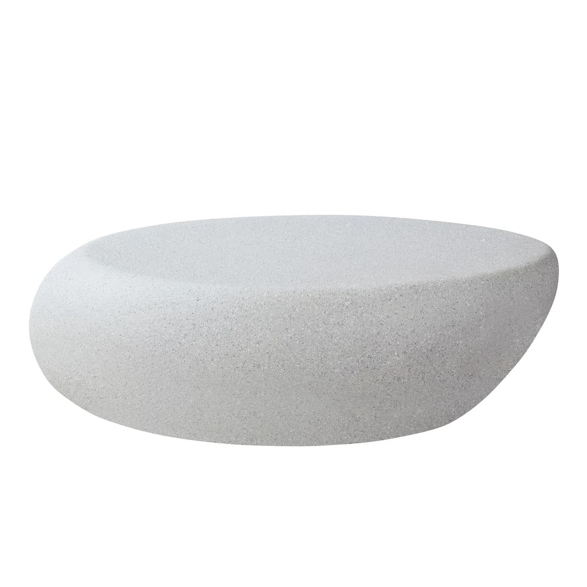 A low-profile, modern coffee table with an organic, pebble-like shape. The surface is smooth and slightly curved, blending seamlessly into the rounded base. The overall form suggests a contemporary, minimalist aesthetic. — 3D model